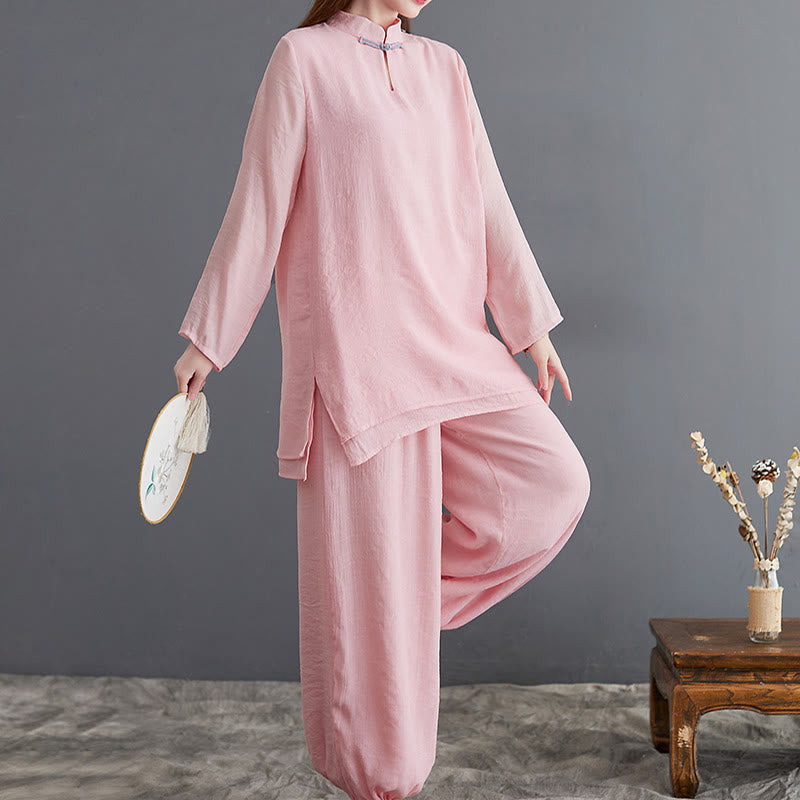 Buddha Stones 2Pcs Solid Women's Long Sleeve Shirt Pants Meditation Clothing Set - image 2