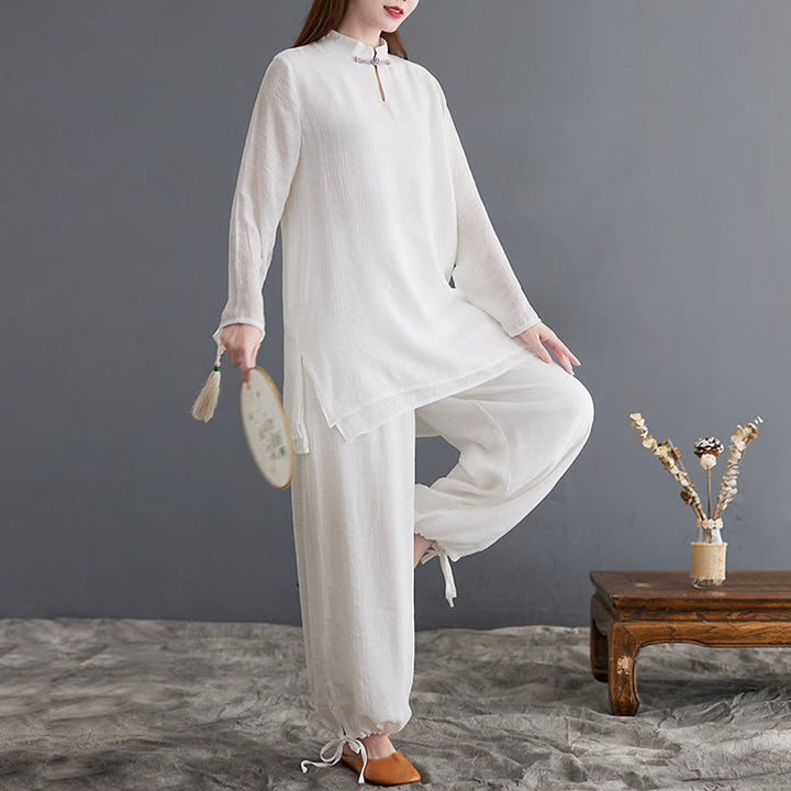 Buddha Stones 2Pcs Solid Women's Long Sleeve Shirt Pants Meditation Clothing Set