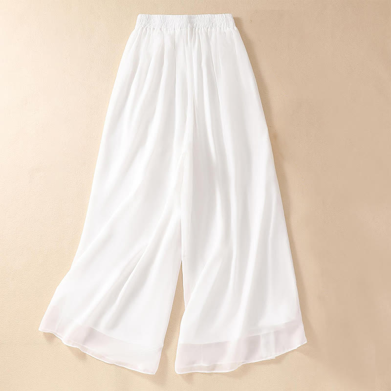 Buddha Stones Women's Flower Embroidery Frog-Button Shirt Dress Wide Leg Pants - White Wide Leg Pants - US8-10，UK/AU12-14，EU40-42 (2XL) - image 15