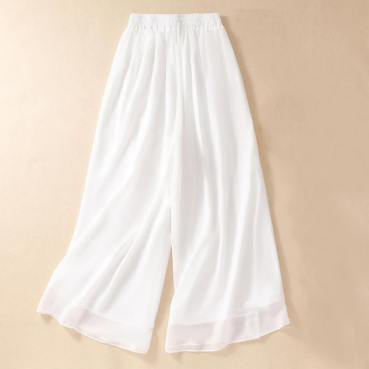 Buddha Stones Women's Flower Embroidery Frog-Button Shirt Dress Wide Leg Pants - White Wide Leg Pants - US8-10，UK/AU12-14，EU40-42 (2XL) - image 15