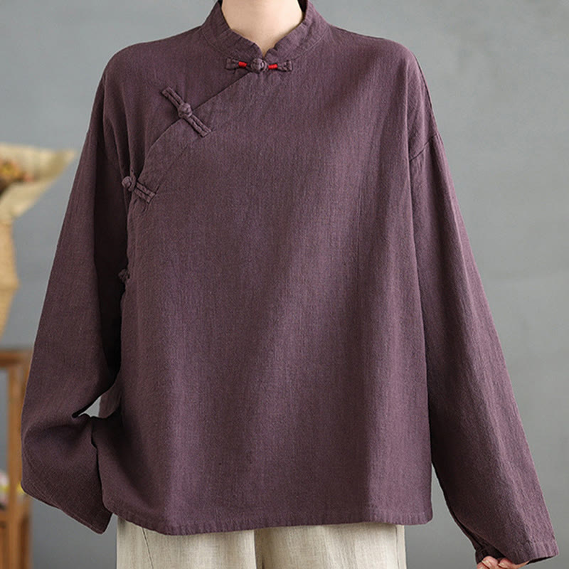 Buddha Stones Solid Color Frog-Button Long Sleeve Women's Shirt - Thistle - US8-10，UK/AU12-14，EU40-42 (2XL) - image 12