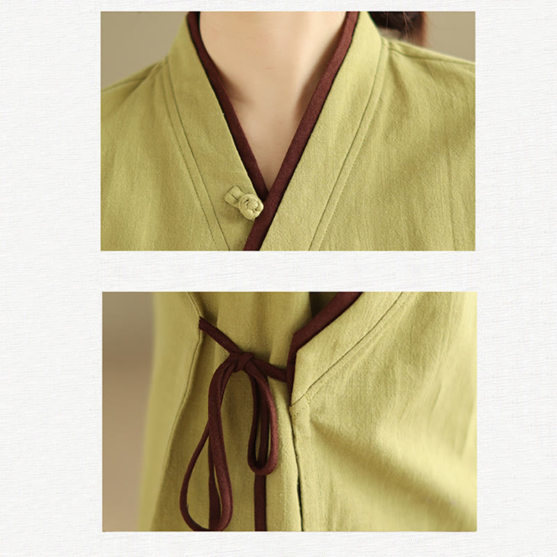 Buddha Stones Fall Solid Color Hanfu Long Sleeve Lace Up Women's Shirt - image 15