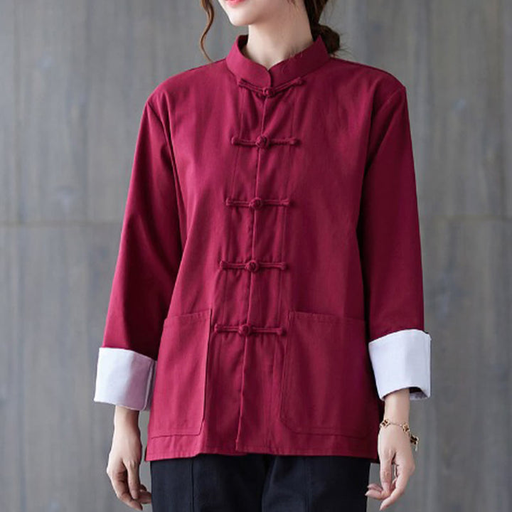 Buddha Stones Women's Frog-Button Long Sleeve Shirt Pants Meditation Clothing - Burgundy Shirt - US8-10，UK/AU12-14，EU40-42 (2XL) - image 7