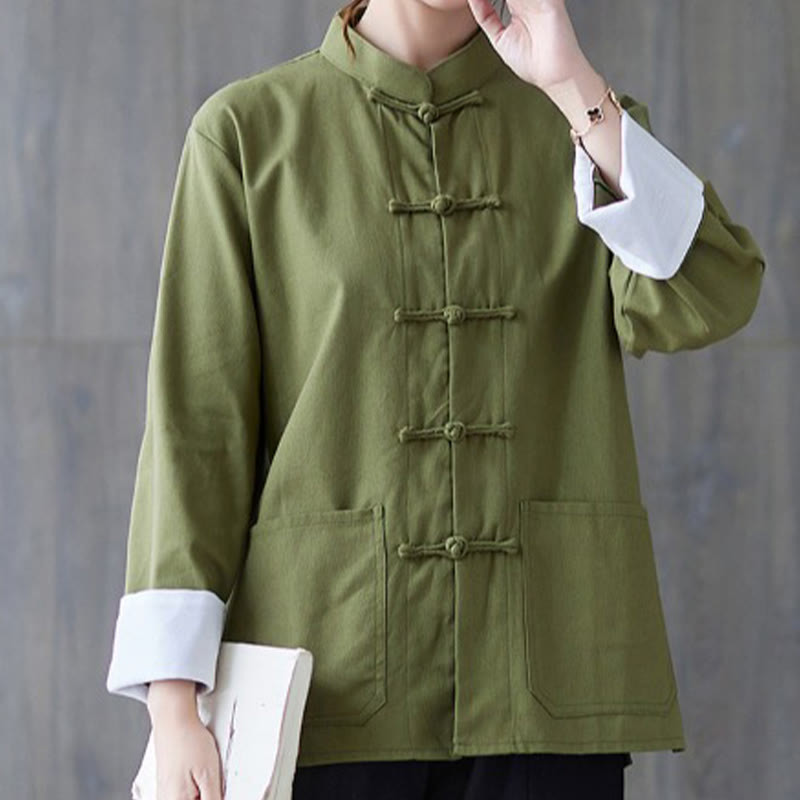 Buddha Stones Women's Frog-Button Long Sleeve Shirt Pants Meditation Clothing - Green Shirt - US8-10，UK/AU12-14，EU40-42 (2XL) - image 0