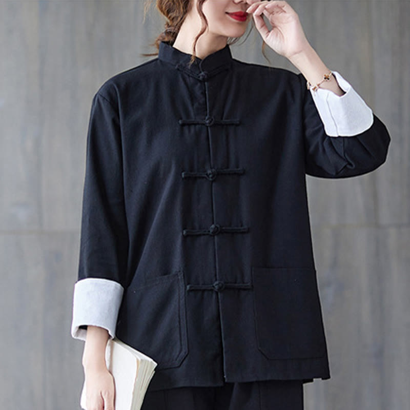 Buddha Stones Women's Frog-Button Long Sleeve Shirt Pants Meditation Clothing - image 5