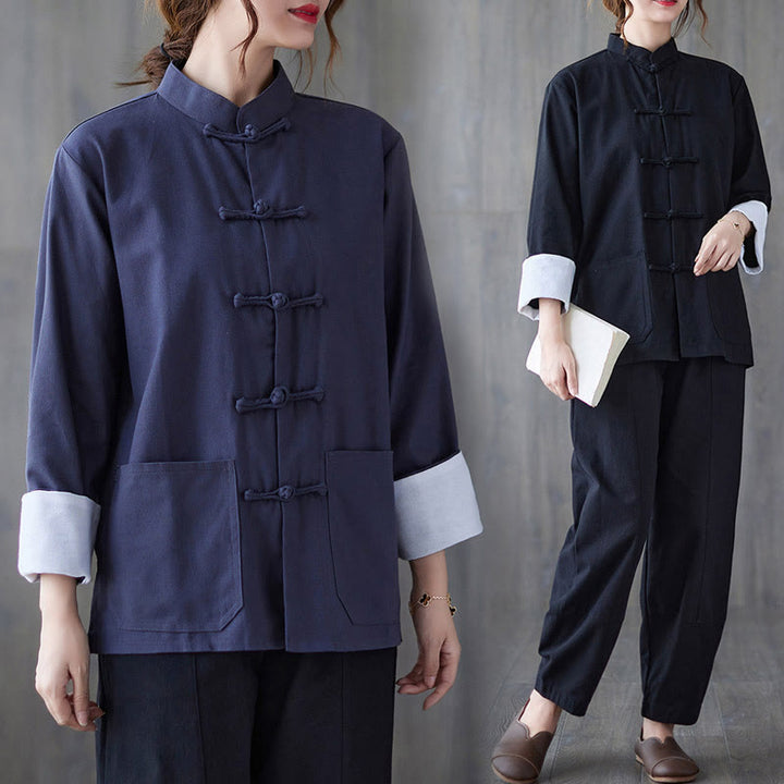 Buddha Stones Women's Frog-Button Long Sleeve Shirt Pants Meditation Clothing - image 20