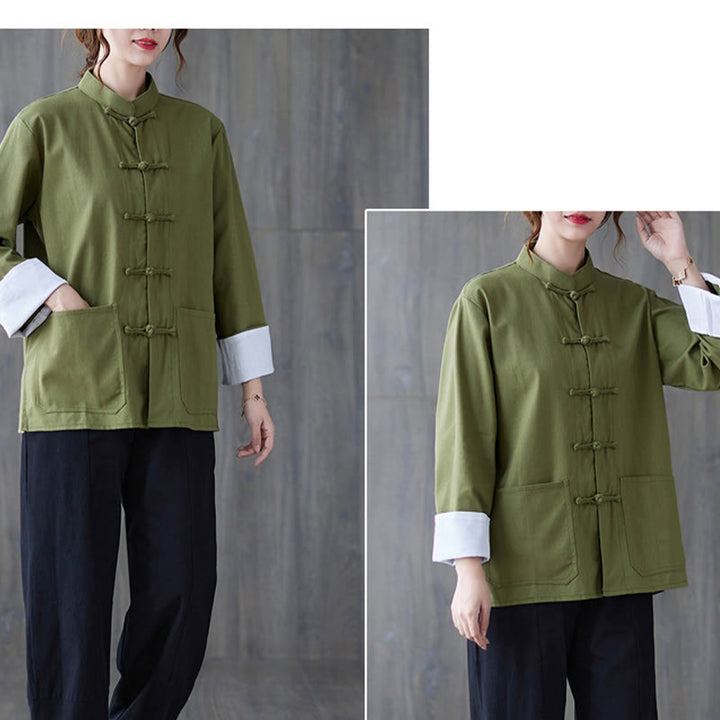 Buddha Stones Women's Frog-Button Long Sleeve Shirt Pants Meditation Clothing - image 3