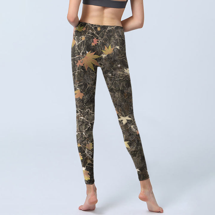 Buddha Stones Maple Leaves Print Gym Leggings Women's Yoga Pants