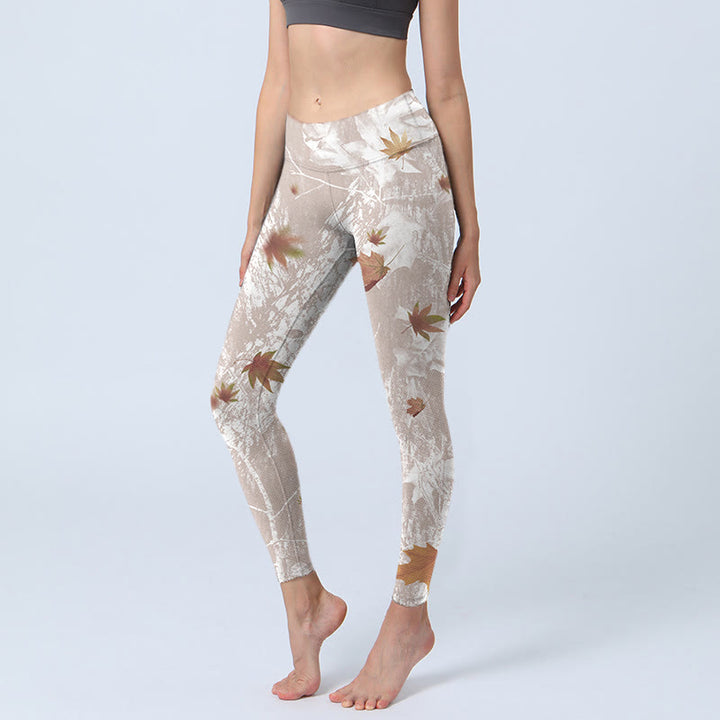 Buddha Stones Maple Leaves Branches Print Gym Leggings Women's Yoga Pants