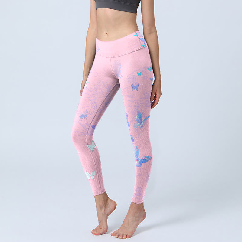 Buddha Stones Butterfly Print Gym Leggings Women's Yoga Pants - Pink - US18，UK/AU22，EU50 (4XL) - image 0