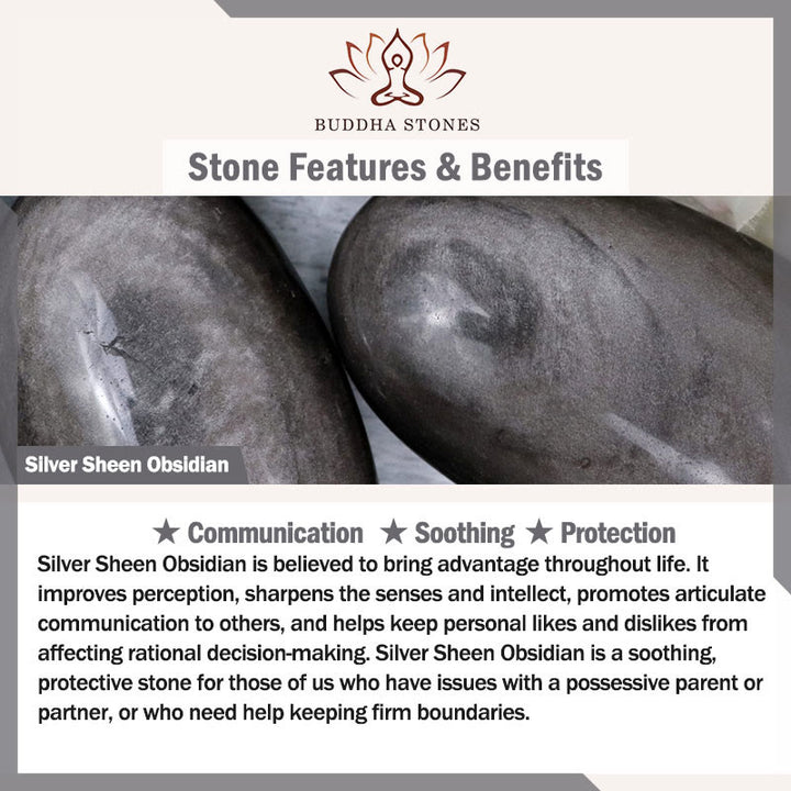 Buddha Stones Natural Irregular Cut Obsidian Grey Jasper 925 Sterling Silver Rolled Leaf Bead Protection Bracelet
