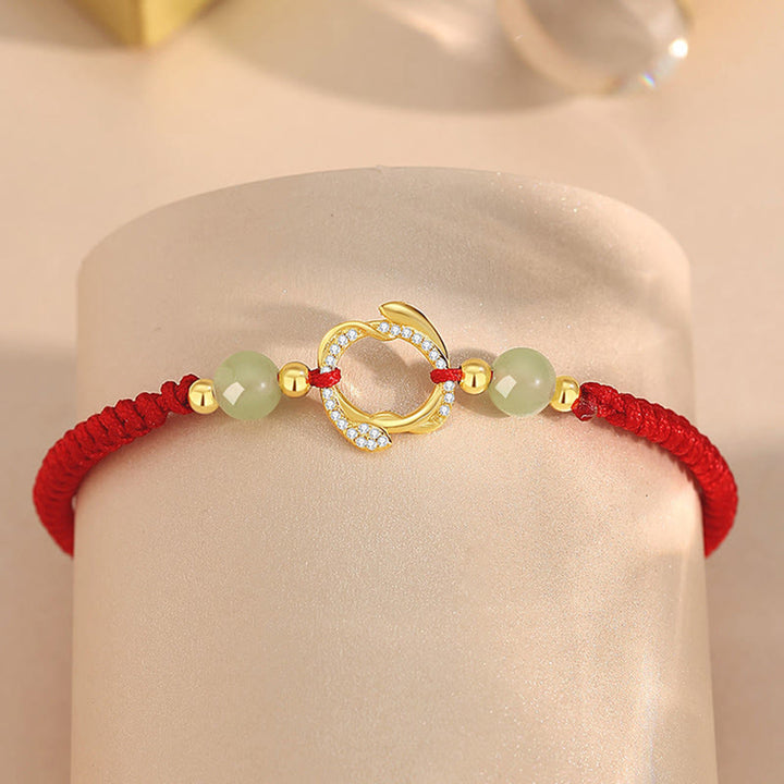 Buddha Stones Red String Hetian Jade 925 Sterling Silver Cubic Zirconia Year of the Snake Protection Bracelet