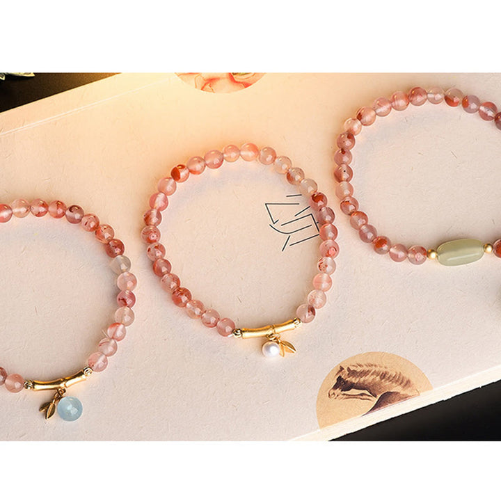 Buddha Stones South Red Agate Aquamarine Pearl Hetian Jade Bamboo Flower Fortune Bracelet