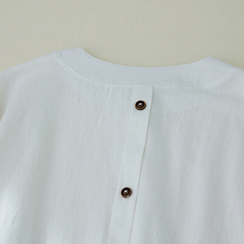 Buddha Stones Geometry Embroidery Long Sleeve Button Cotton Linen Women's Shirts - image 11