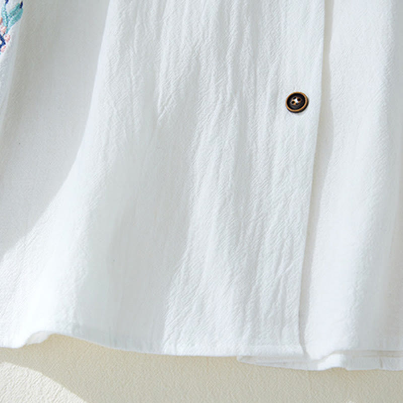 Buddha Stones Geometry Embroidery Long Sleeve Button Cotton Linen Women's Shirts - image 12