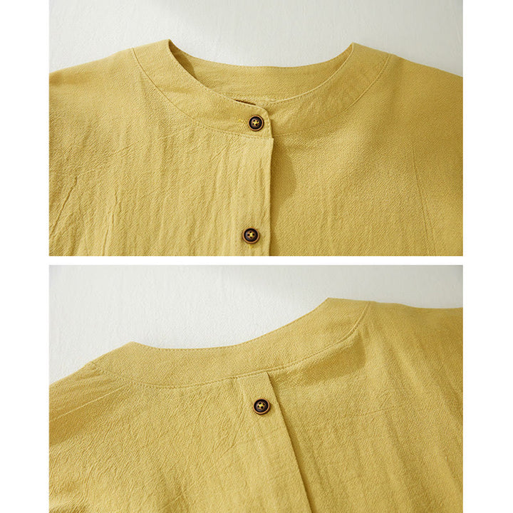 Buddha Stones Geometry Embroidery Long Sleeve Button Cotton Linen Women's Shirts - image 6