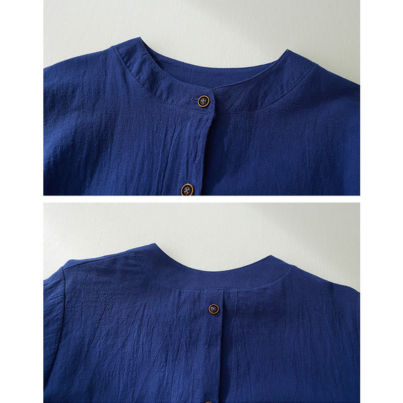 Buddha Stones Geometry Embroidery Long Sleeve Button Cotton Linen Women's Shirts - image 18