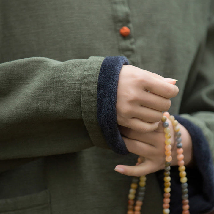 Buddha Stones Retro Solid Color Thermal Long Sleeve Ramie Linen Women's Shirt - image 15