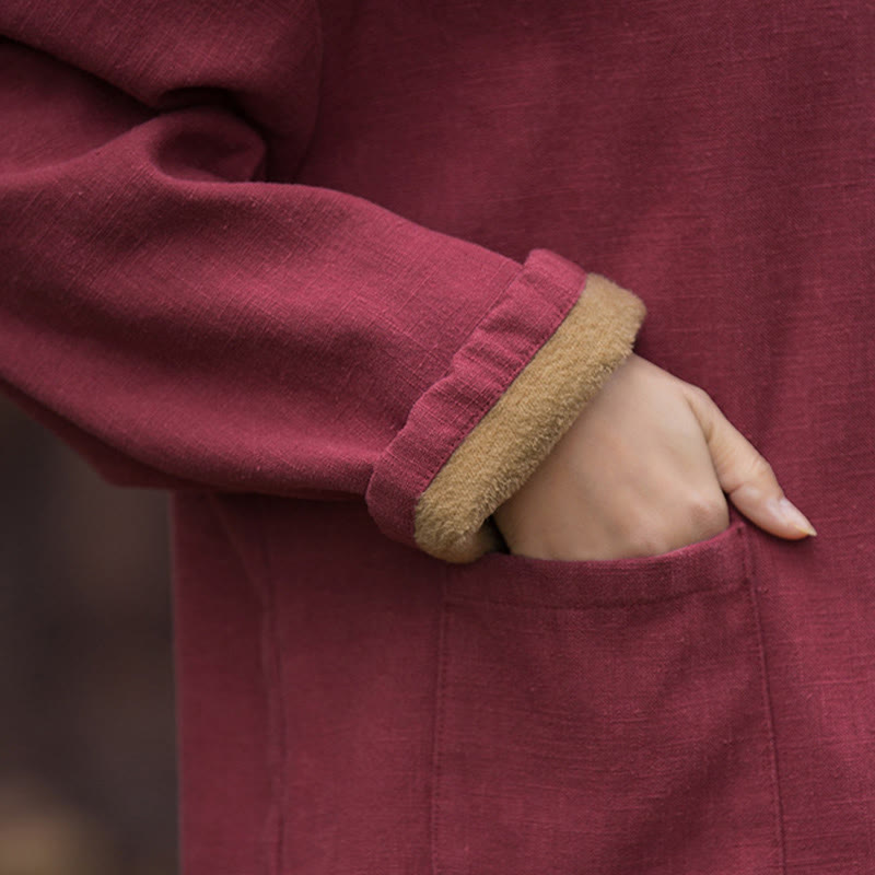 Buddha Stones Retro Solid Color Thermal Long Sleeve Ramie Linen Women's Shirt - image 23