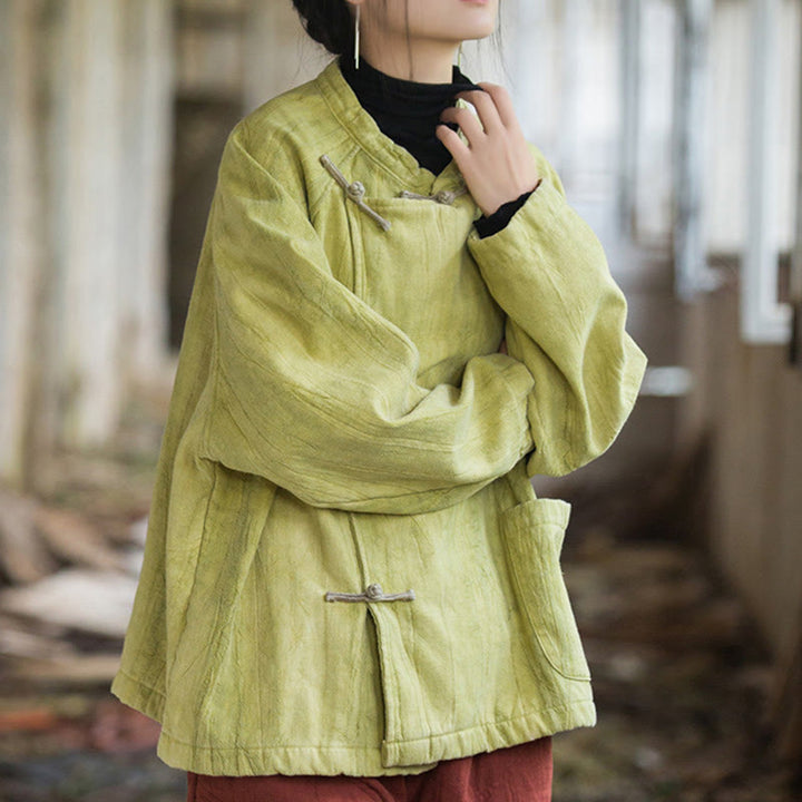 Buddha Stones Solid Color Frog-button Thermal Long Sleeve Ramie Linen Women's Shirt - image 18