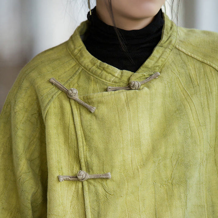 Buddha Stones Solid Color Frog-button Thermal Long Sleeve Ramie Linen Women's Shirt - image 22