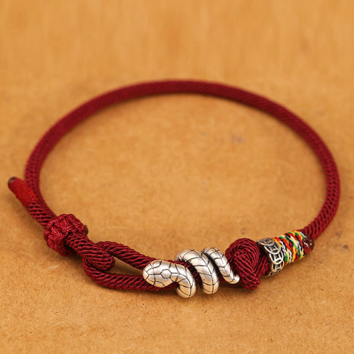 Buddha Stones Red String 925 Sterling Silver Year of the Snake Coin Ring Snake Luck Bracelet