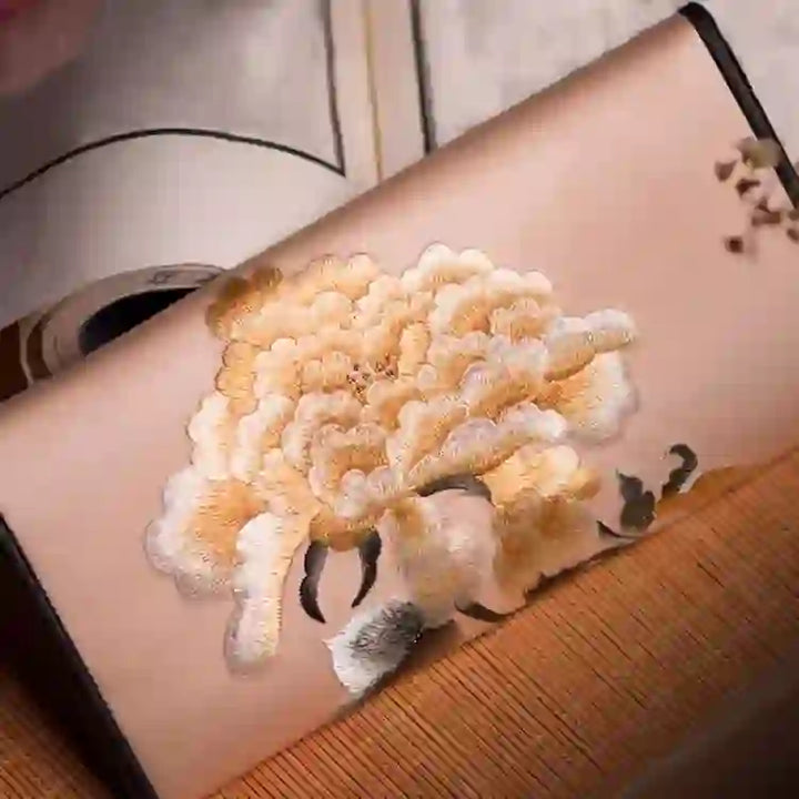 Buddha Stones Peony Flower Su Embroidery Journey Shopping Long Purse Handbag