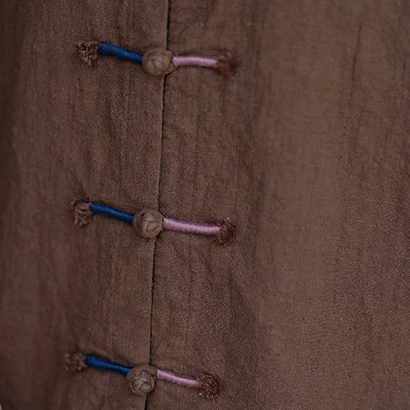 Buddha Stones Solid Color Two-color Frog-button Long Sleeve Ramie Linen Women's Shirt - image 20