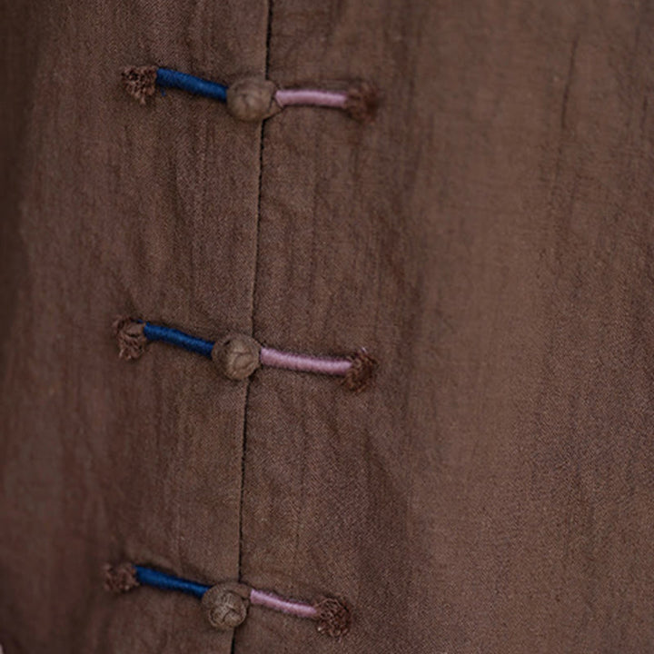 Buddha Stones Solid Color Two-color Frog-button Long Sleeve Ramie Linen Women's Shirt - image 20