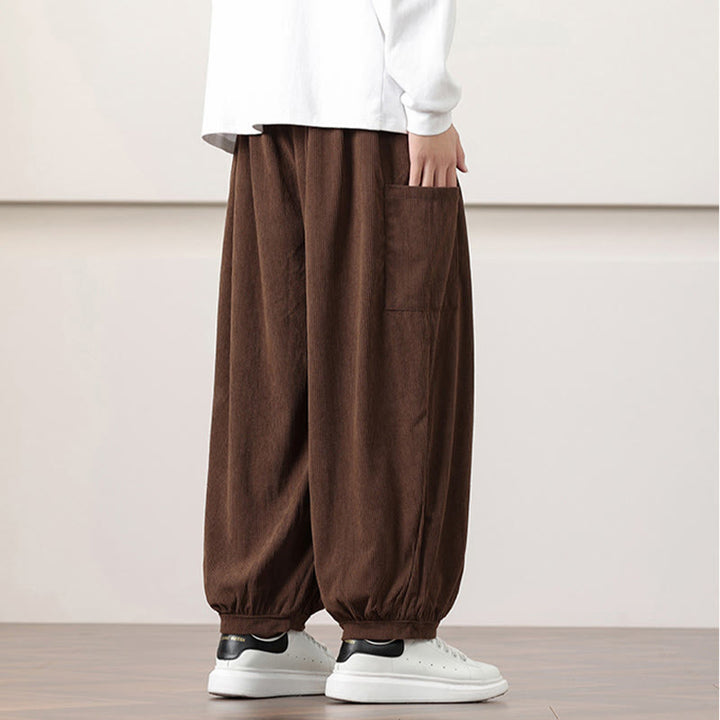 Buddha Stones Solid Color Corduroy Drawstring Men's Harem Pants With Pockets - image 41