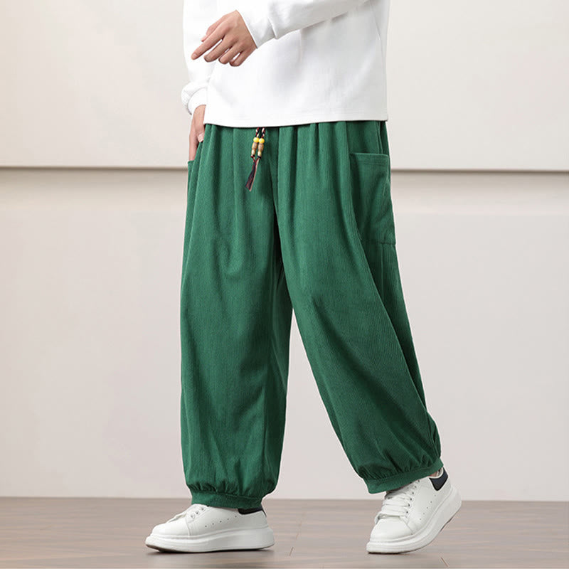 Buddha Stones Solid Color Corduroy Drawstring Men's Harem Pants With Pockets - SeaGreen - US/UK/AU46，EU56 (5XL) - image 28