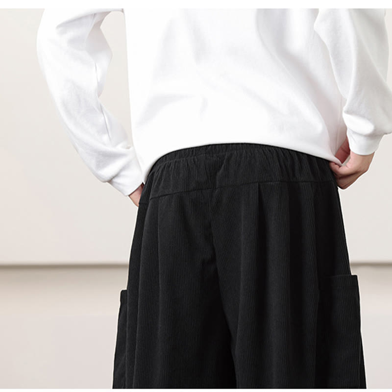 Buddha Stones Solid Color Corduroy Drawstring Men's Harem Pants With Pockets - image 19