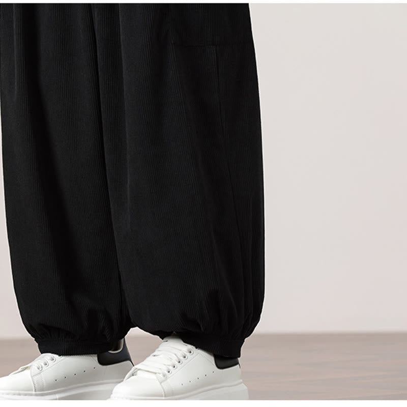 Buddha Stones Solid Color Corduroy Drawstring Men's Harem Pants With Pockets - image 20