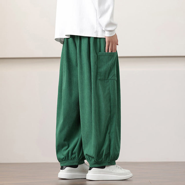 Buddha Stones Solid Color Corduroy Drawstring Men's Harem Pants With Pockets - image 34