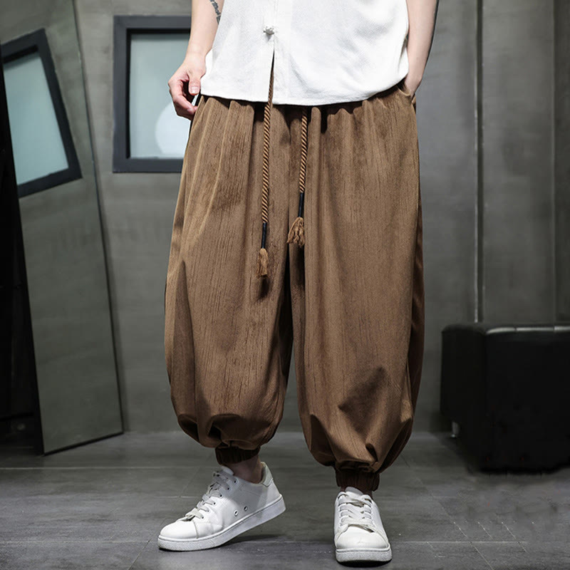 Buddha Stones Solid Color Corduroy Drawstring Thermal Men's Harem Pants With Pockets - Peru(Thermal) - US/UK/AU46，EU56 (5XL) - image 0