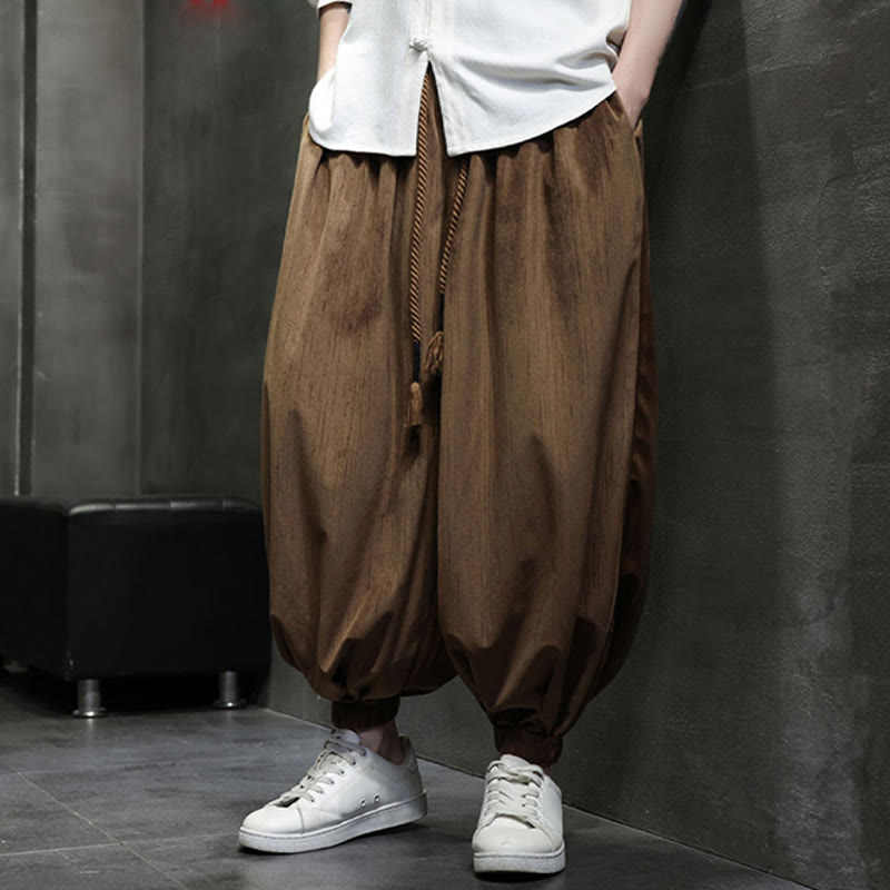 Buddha Stones Solid Color Corduroy Drawstring Thermal Men's Harem Pants With Pockets - image 2