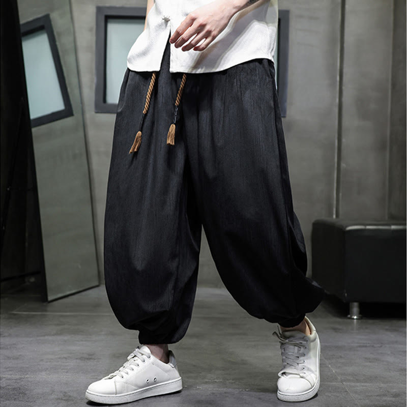 Buddha Stones Solid Color Corduroy Drawstring Thermal Men's Harem Pants With Pockets - image 14