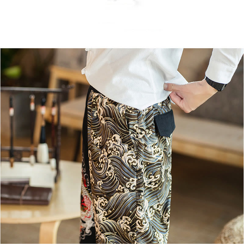 Buddha Stones Dragon Pattern Two-tone Men's Pants With Pockets - image 1