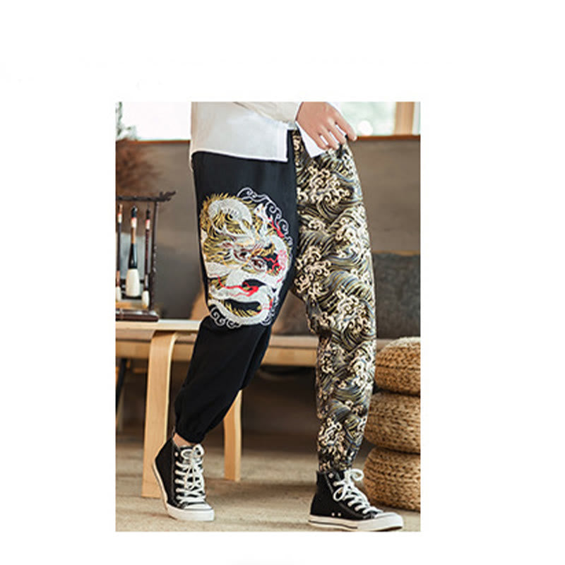 Buddha Stones Dragon Pattern Two-tone Men's Pants With Pockets - image 2