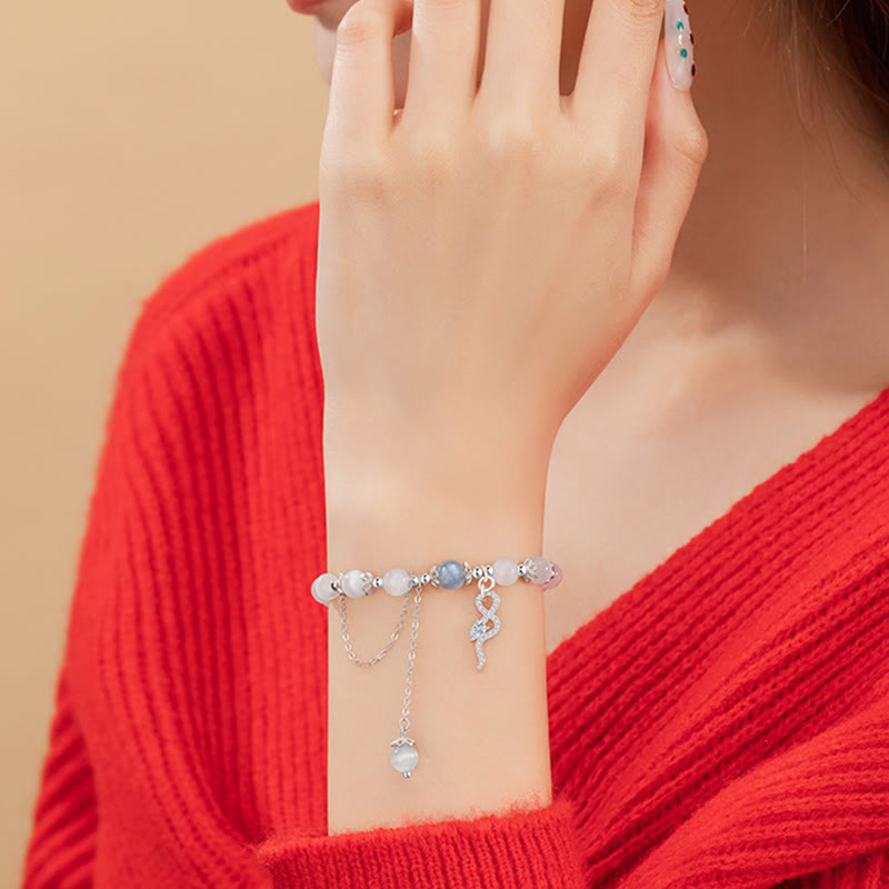 Buddha Stones Chrysoberyl Cat Eye Moonstone 925 Sterling Silver Year of the Snake Peace Bracelet