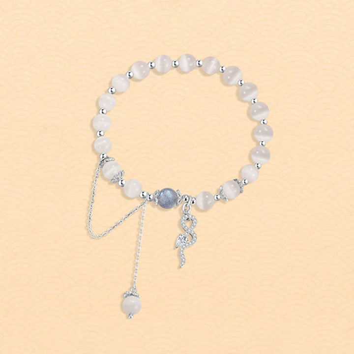 Buddha Stones Chrysoberyl Cat Eye Moonstone 925 Sterling Silver Year of the Snake Peace Bracelet