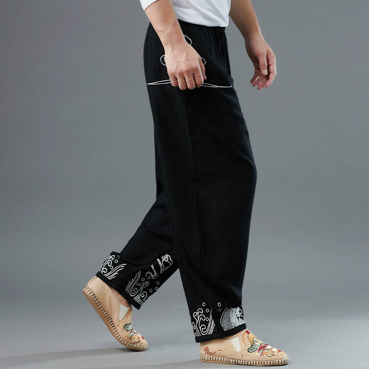 Buddha Stones Clouds Elastic Waist Ethnic Cotton Men's Pants With Pockets - image 2