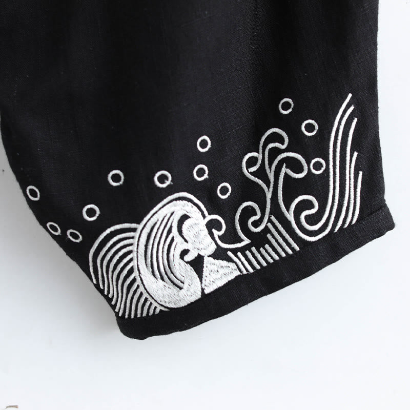 Buddha Stones Clouds Elastic Waist Ethnic Cotton Men's Pants With Pockets - image 11