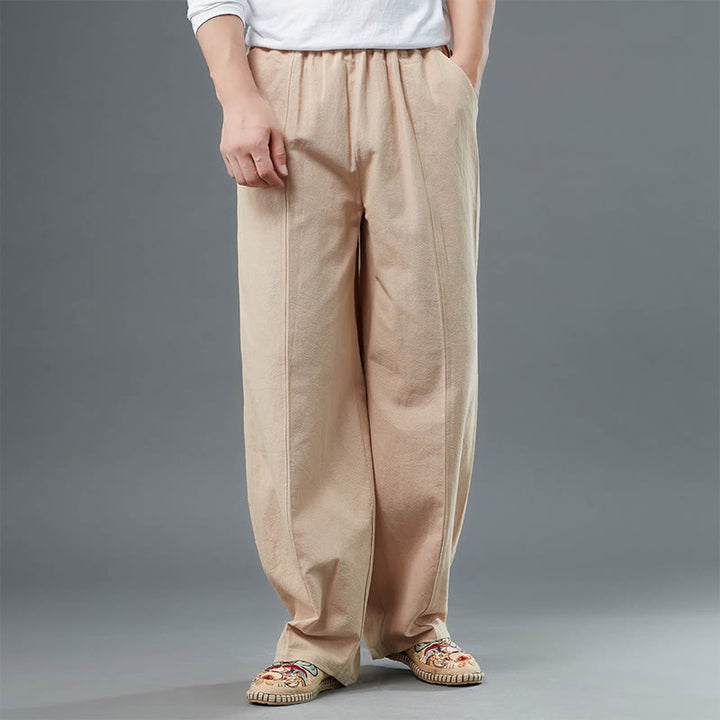 Buddha Stones Casual Solid Color Cotton Linen Men's Pants With Pockets