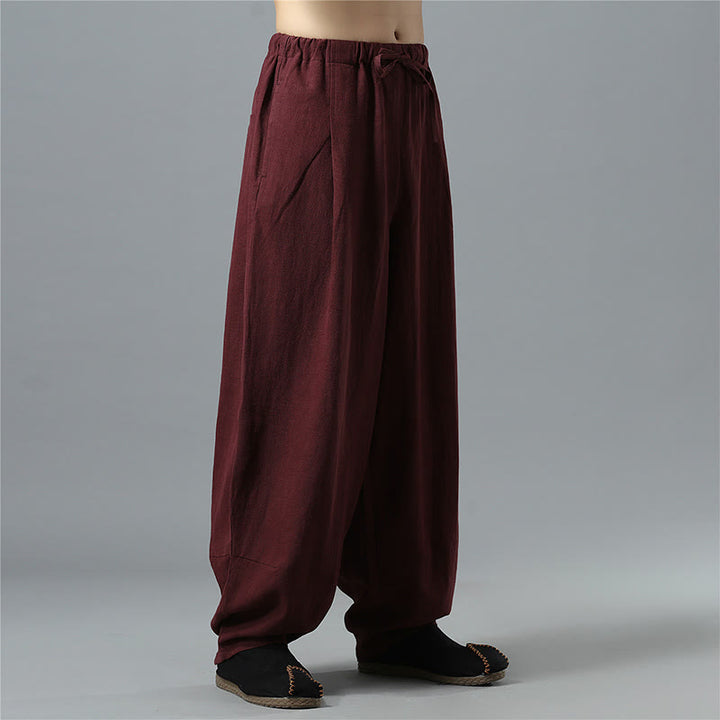 Buddha Stones Casual Solid Color Drawstring Cotton Linen Men's Pants With Pockets - image 23
