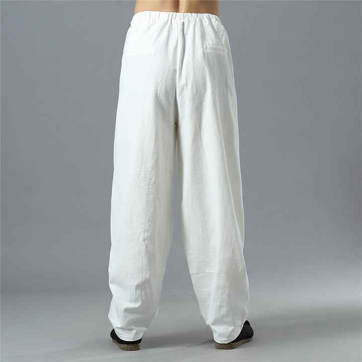 Buddha Stones Casual Solid Color Drawstring Cotton Linen Men's Pants With Pockets - image 6