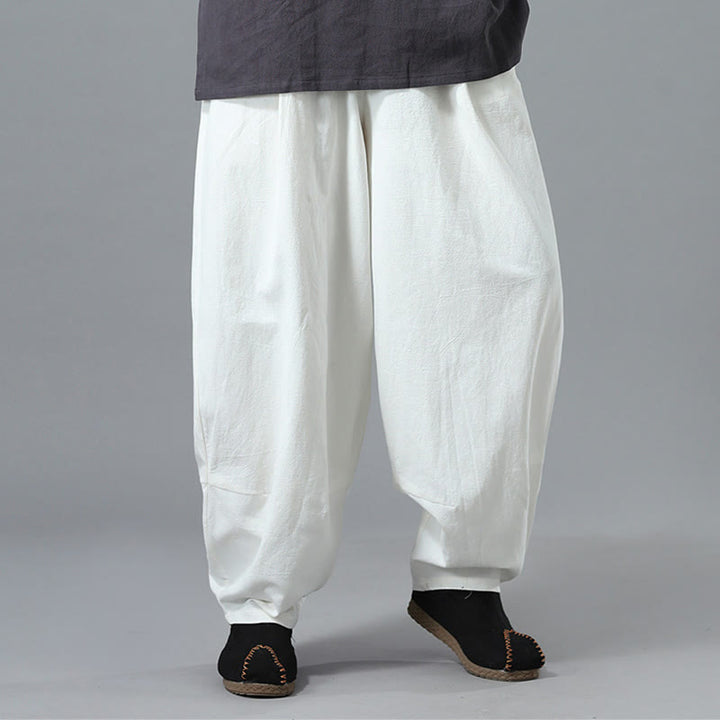 Buddha Stones Casual Solid Color Drawstring Cotton Linen Men's Pants With Pockets - image 9