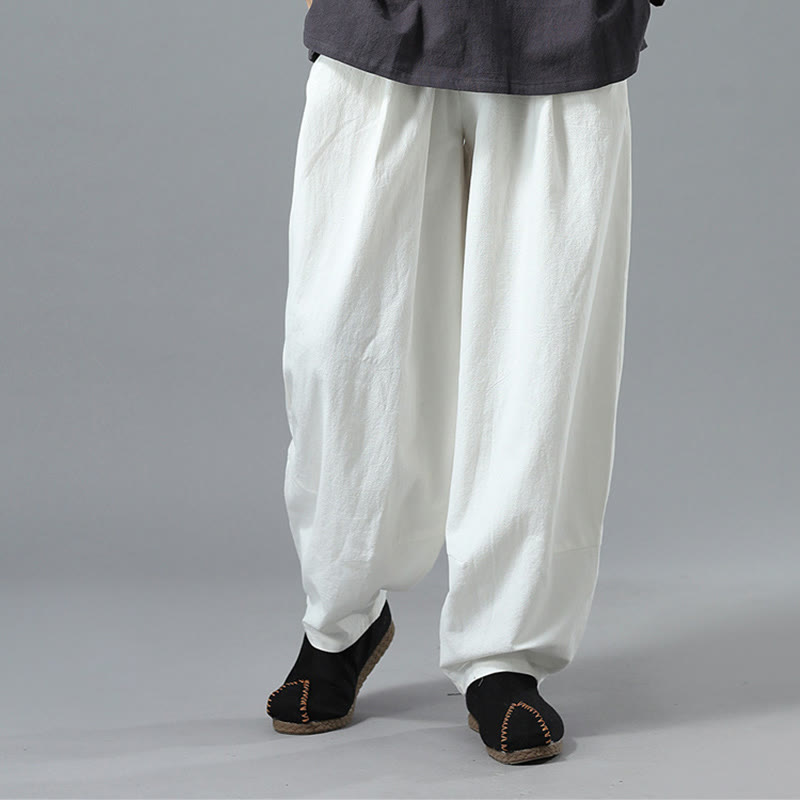 Buddha Stones Casual Solid Color Drawstring Cotton Linen Men's Pants With Pockets - image 8