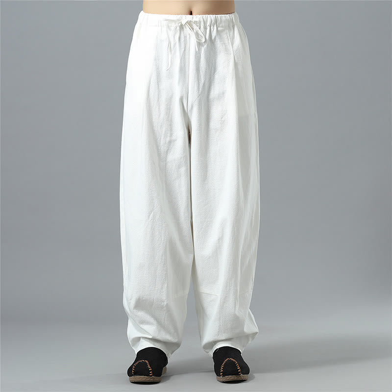 Buddha Stones Casual Solid Color Drawstring Cotton Linen Men's Pants With Pockets - White - US/UK/AU40，EU50 (2XL) - image 1