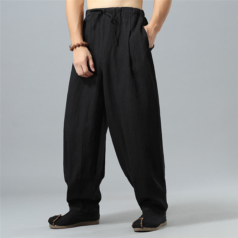 Buddha Stones Casual Solid Color Drawstring Cotton Linen Men's Pants With Pockets - image 11